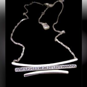 Brighton Silvertone Bar with Crystals Necklace.  Dainty Bar Necklace